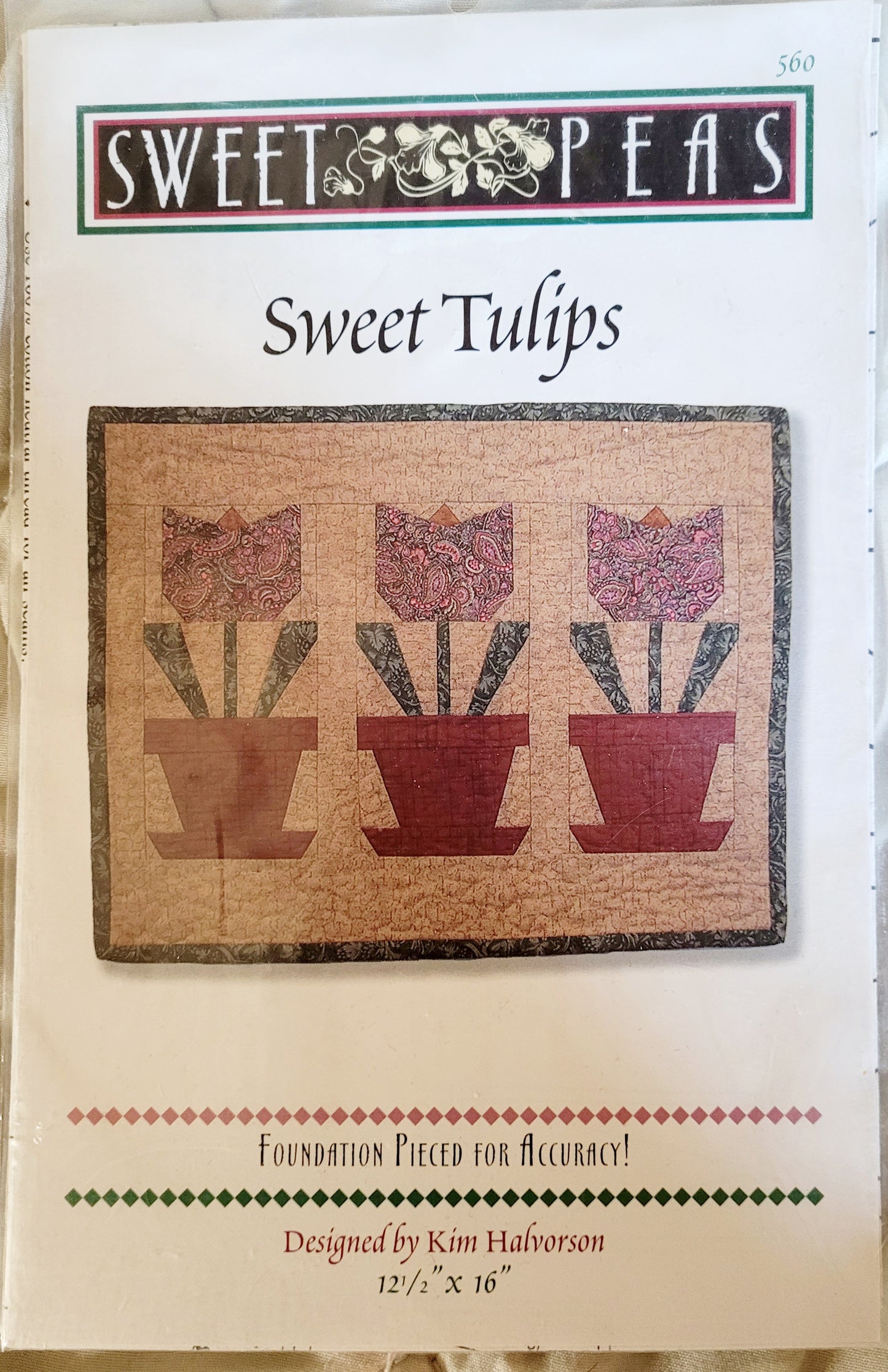 NEW “Sweet Tulips” #560 Wall Hanging by Kim Halvorson #1997 (12.5” x 16”)