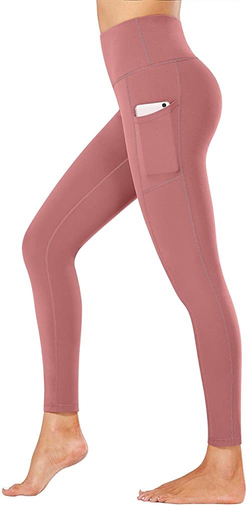 Fengbay High Waist Yoga Pants, Pocket Yoga Pants Tummy Control Workout (Coral) 4 Way Stretch Yoga Leggings (Large)