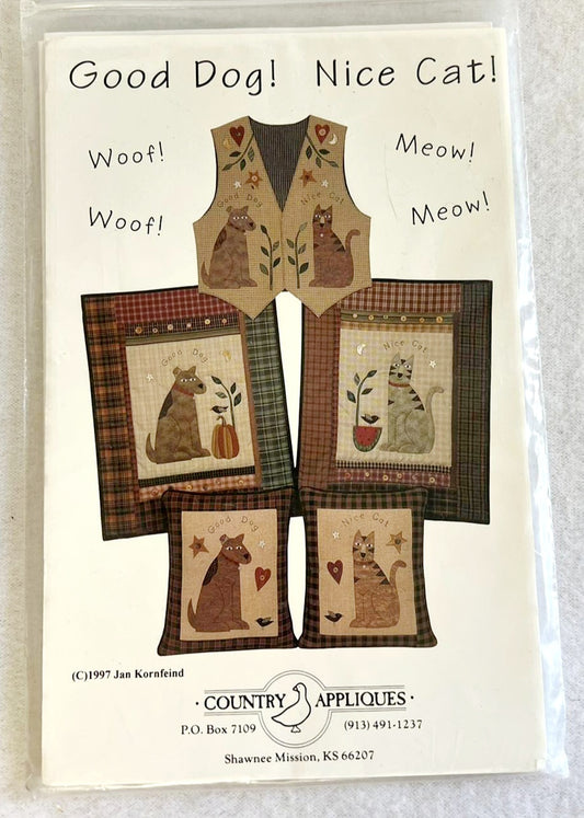 NEW “Good Dog! Nice Cat!” Vintage Wallhanging, Pillow, Vest Patterns