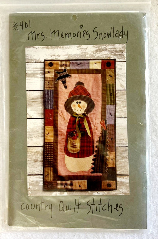 New *Country Quilt Stitches "Mrs. Memories Snowlady" 19.5" x 35"