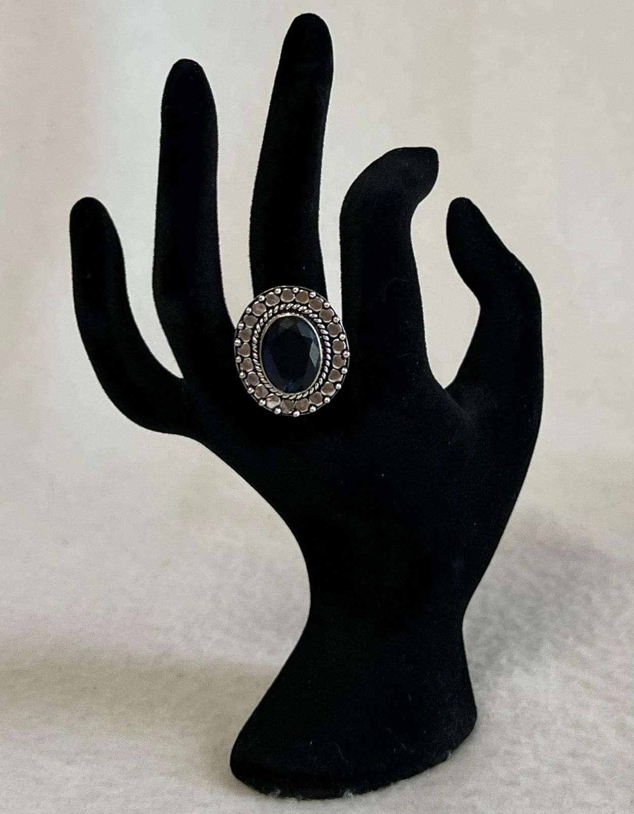 Black Onyx Cocktail Ring / German Silver (Size 8)
