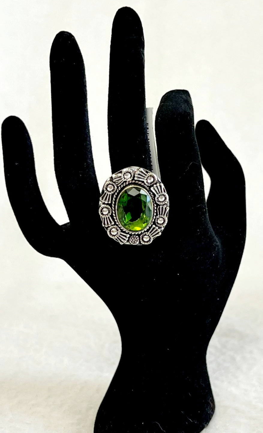 Beautiful *Large Peridot Green Stone & German Silver (Size 8)