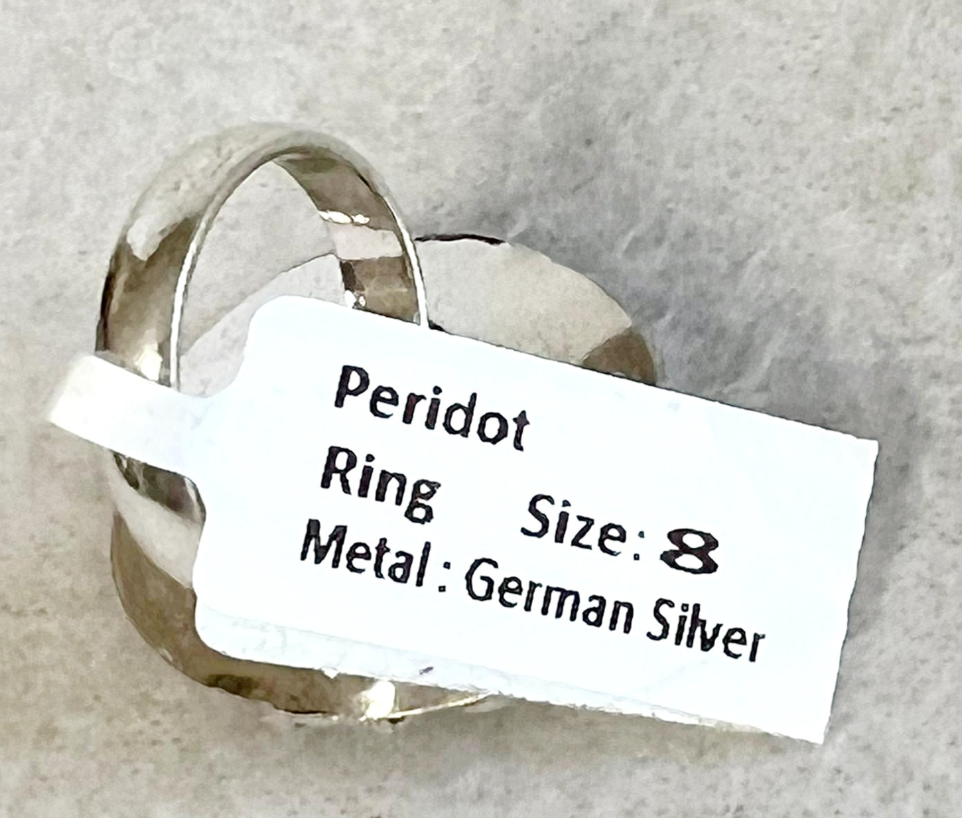 Beautiful *Large Peridot Green Stone & German Silver (Size 8)