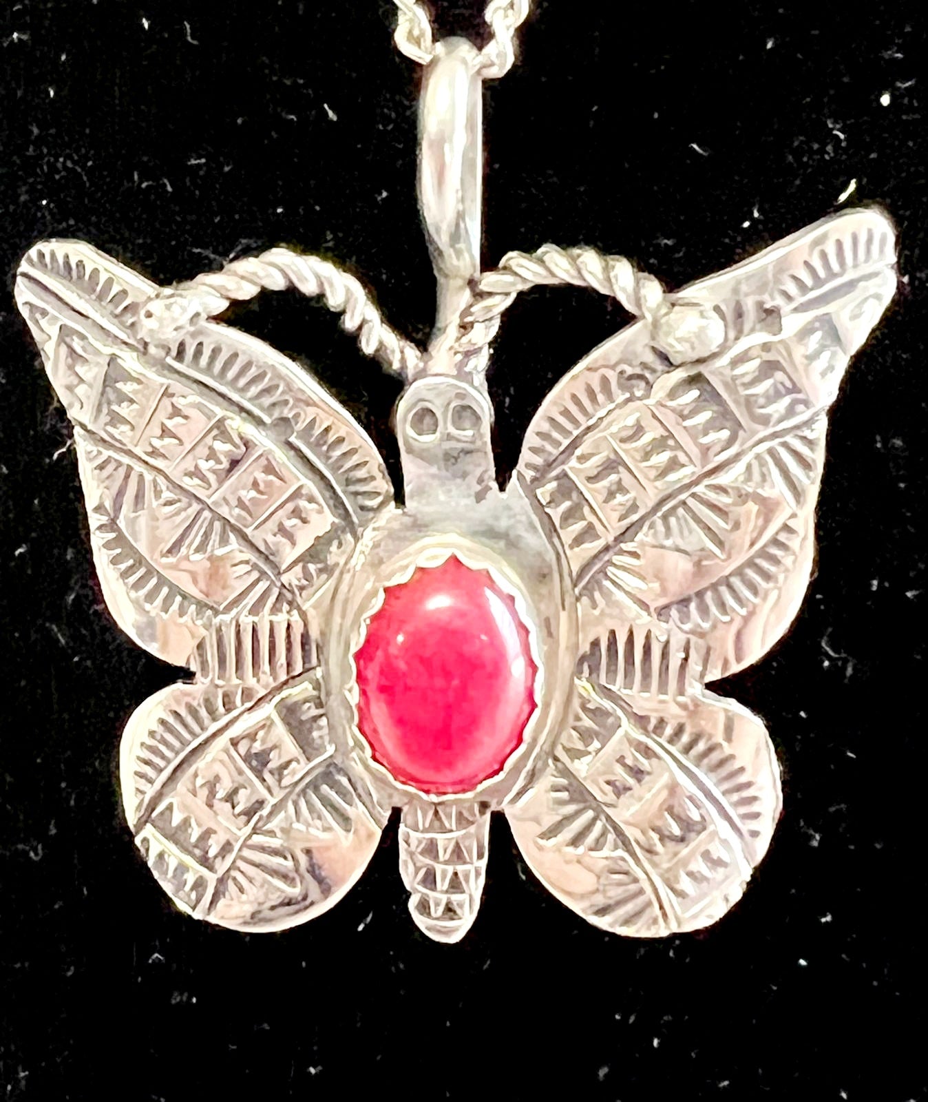 Sterling Silver & Red Carnelian Stone Butterfly Necklace/Earrings