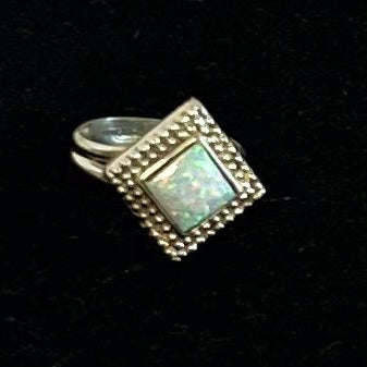 Nice *Square Sterling Silver Ring with Opal Center (Size 8.5)