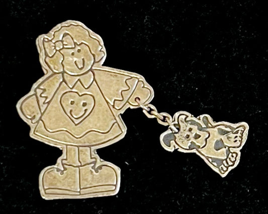 Vtg. Adorable *Sterling Silver "Puppy Love" A Girl with Puppy Pin