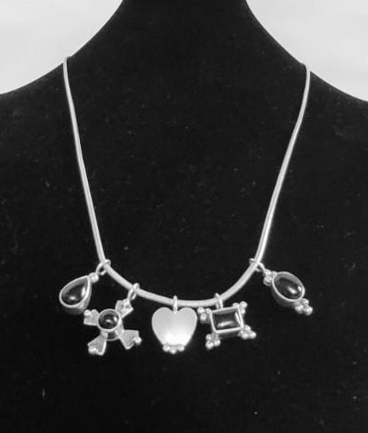 Beautiful *Sterling Silver & Black Onyx 16” Charm Necklace