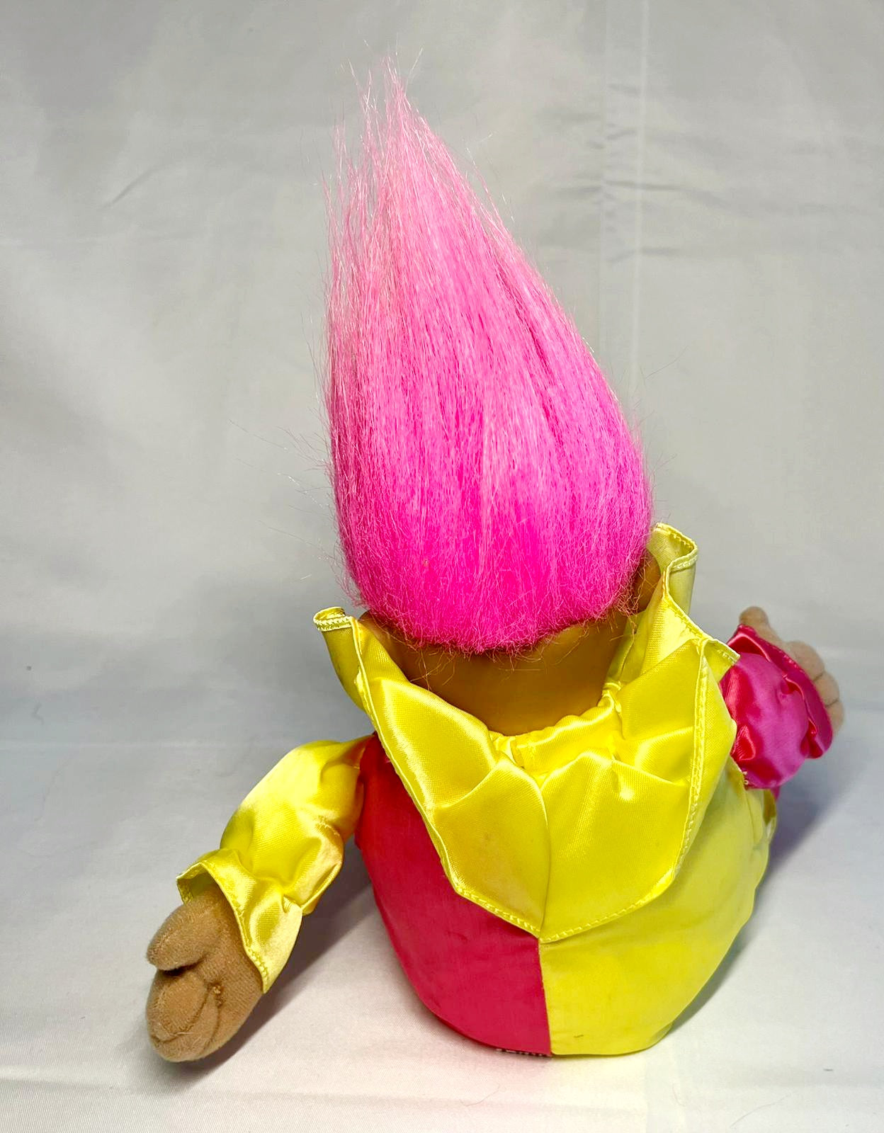 Cute *Vintage Russ Clown Troll Doll, “JESTER” Bright Pink & Yellow 10” Plush Toy