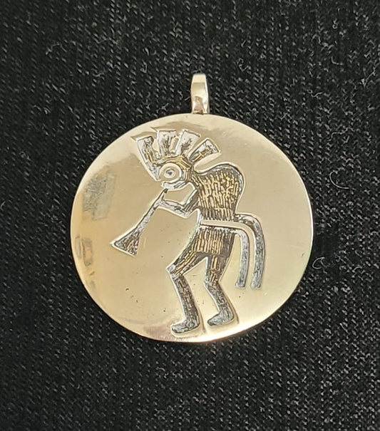 Vintage *Sterling Silver Kokopelli Round Pendant SW Old Pawn