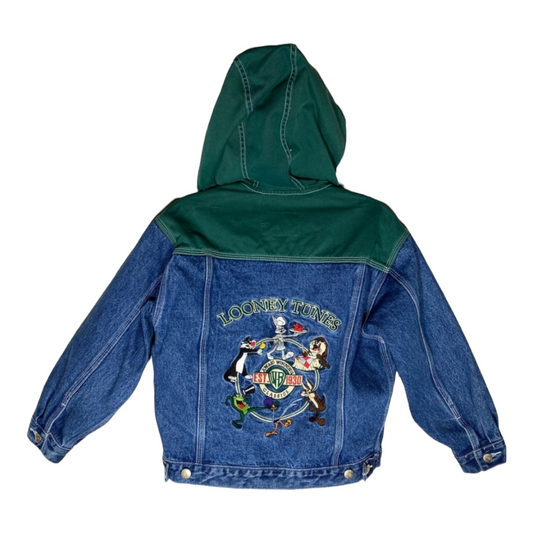 Vintage *90's Looney Tunes Embroid Denim Hooded Jacket (M) NWT