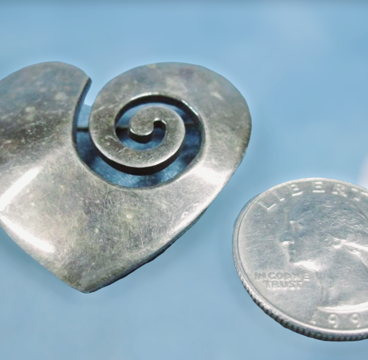 Vintage *Sterling Silver .925 Heart Swirl Brooch Hallmarked