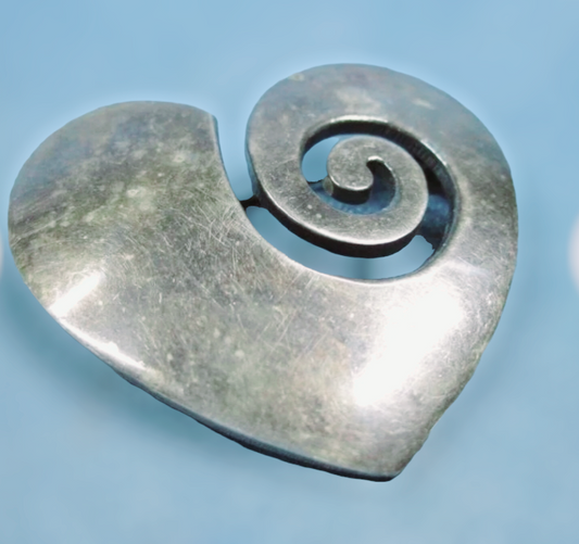 Vintage *Sterling Silver .925 Heart Swirl Brooch Hallmarked