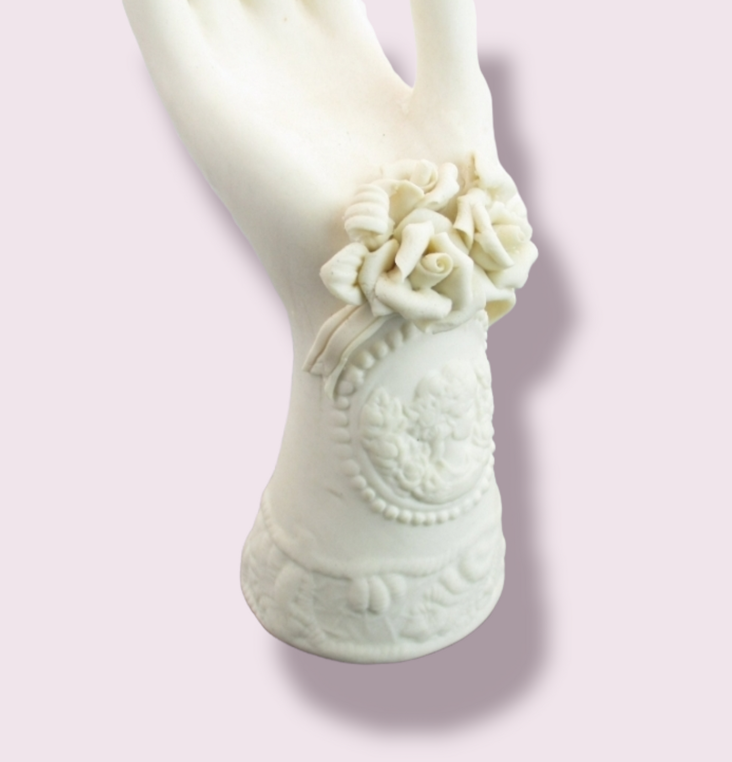 Beautiful *Ivory Bisque Victorian Hand Display Embossed w/ Cameo & Roses