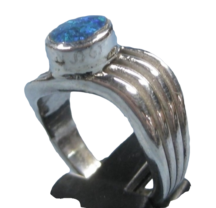 Pretty Sterling Silver & SW Blue Opal Ring (Size 6.75)