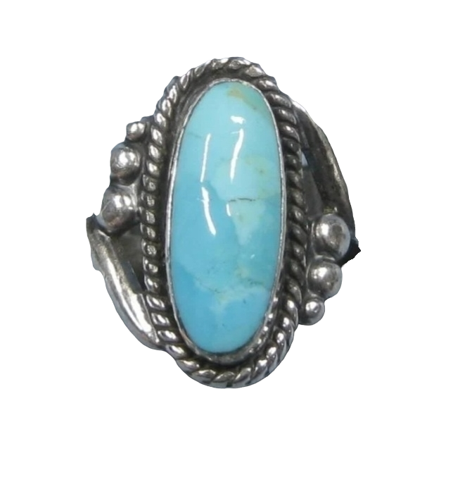 A SouthWestern Sterling Silver & Turquoise Ring (Size 9)