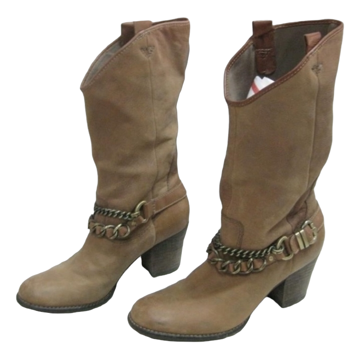 Great *NICHOLE 1" Heel Tan Leather Boots (Size 8.5)