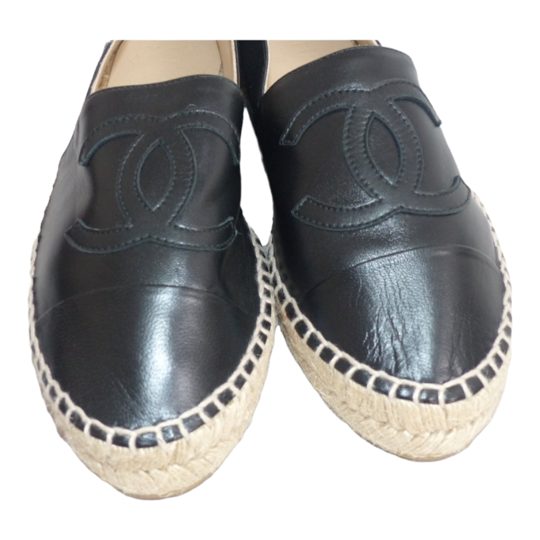 CHANTEL Black Lambskin *Espadrille Women Shoes/Box (size 10)