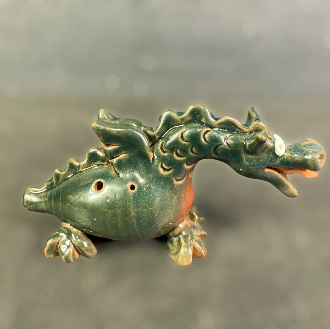 Vintage *Adorable Green Dragon Ocarina, Whistle, Dragon Flute