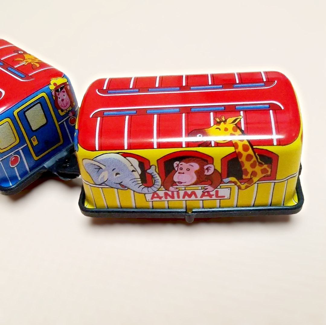 Vintage *Wind-up "Zoo Animals" 3-pc Tin Train 10" Long (Doll Toys)