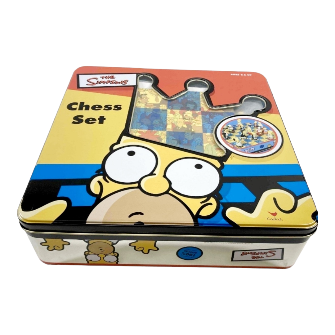 NIB *Simpson Chess Set w/ Laminated Fold-up Playing Board in Case