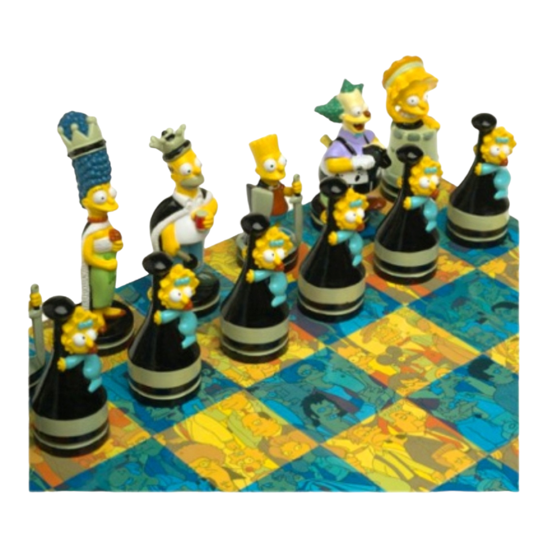 NIB *Simpson Chess Set w/ Laminated Fold-up Playing Board in Case