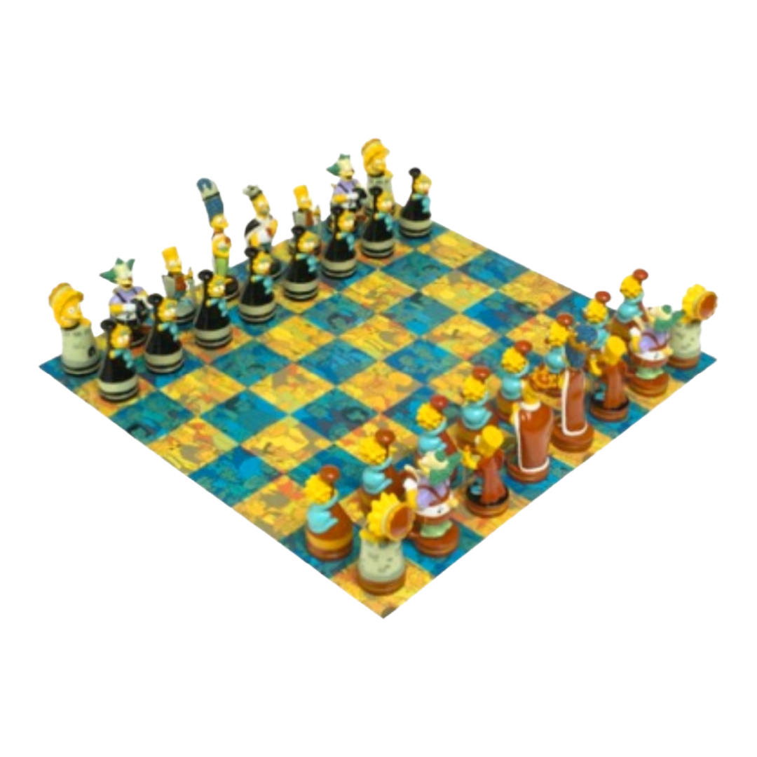 NIB *Simpson Chess Set w/ Laminated Fold-up Playing Board in Case