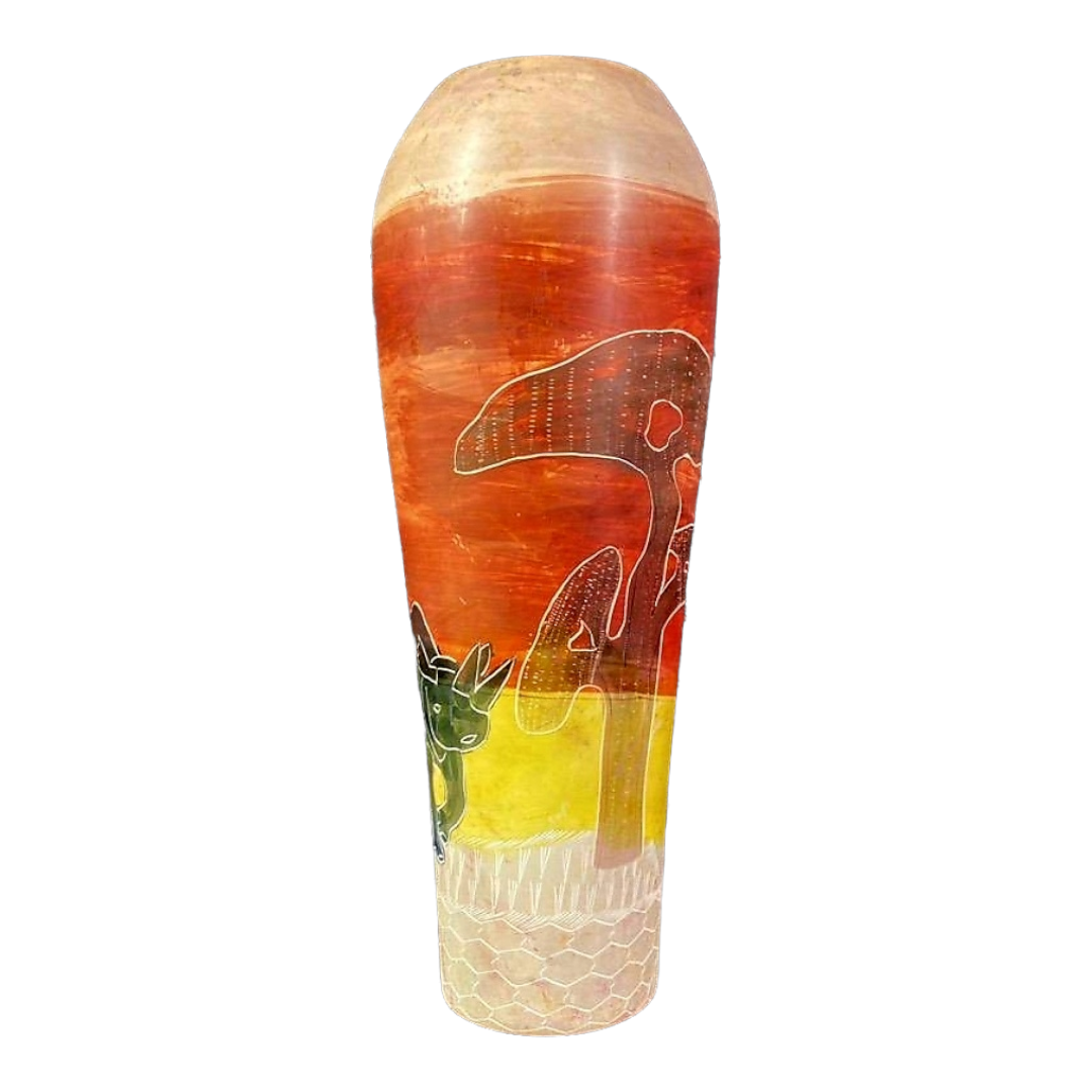 Beautiful "A Sunset in Kenya, Africa" (Colorful Carved Stone Vase)