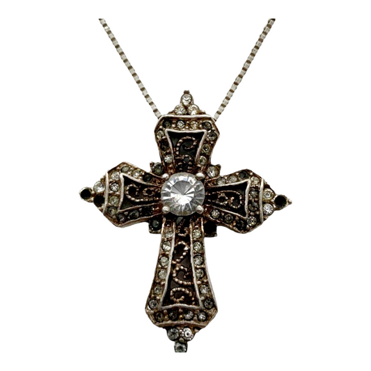 Beautiful *Sterling Silver 18" Necklace & Large Cross