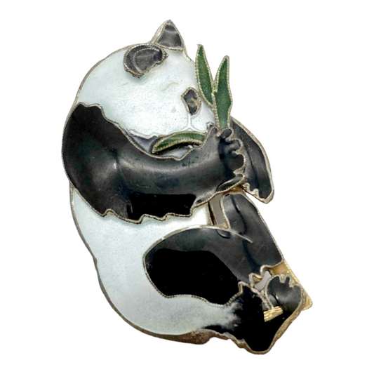 Vintage *Sterling Silver .925 & Enamel 2" Panda Brooch