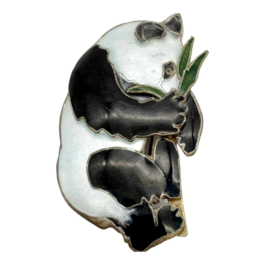 Vintage *Sterling Silver .925 & Enamel 2" Panda Brooch