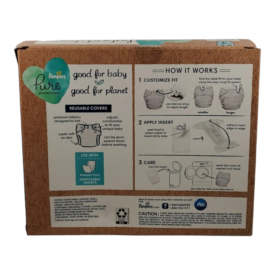 NEW *Pampers Pure Hybrid Pack (3) Reusable Cloth Diaper Covers, One Size