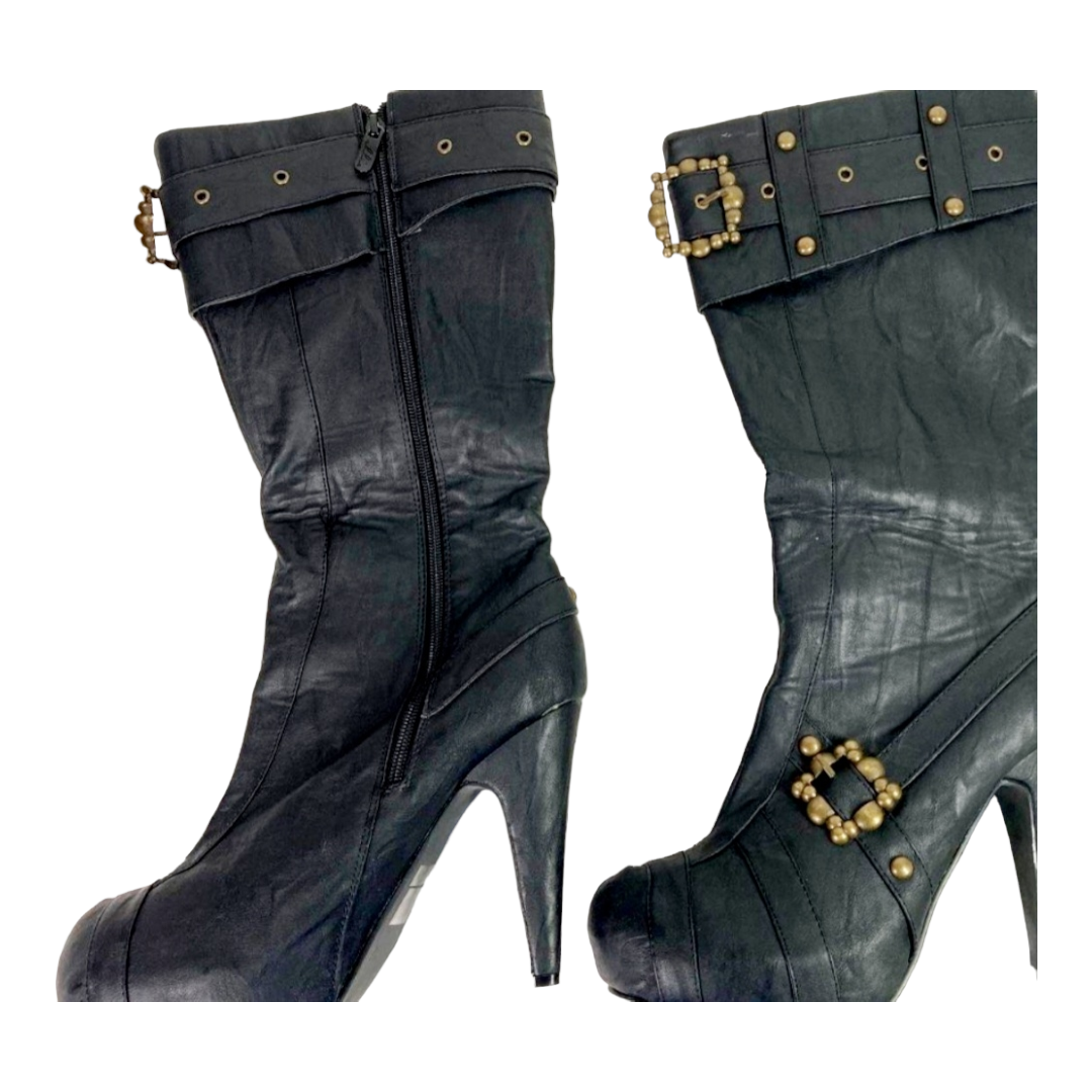 NEW *Ellie Steampunk Black 4" Heel Boots (size 11)