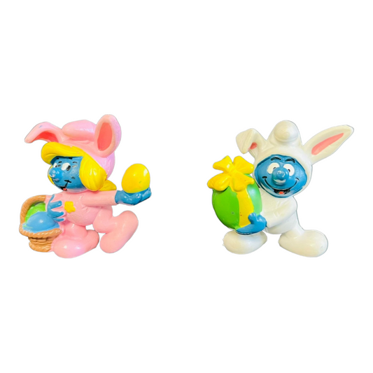 Vintage Smurfs Easter Bunny Suit Figures Schleigh Peyo 1982
