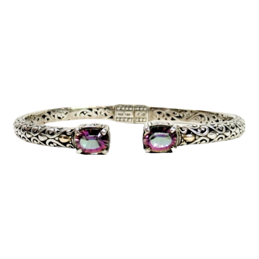 Great *18k-.925 Mystic Topaz & Sterling Silver Bangle Cuff Bracelet