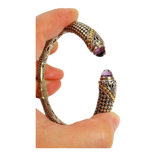 Stunning *18k-.925 Sterling Silver/Purple Amethyst Cuff Bracelet 25.6gm