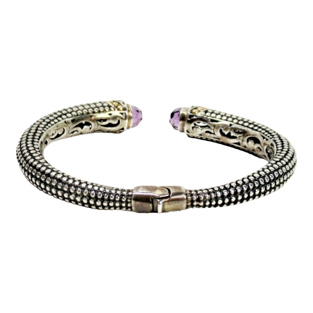 Stunning *18k-.925 Sterling Silver/Purple Amethyst Cuff Bracelet 25.6gm