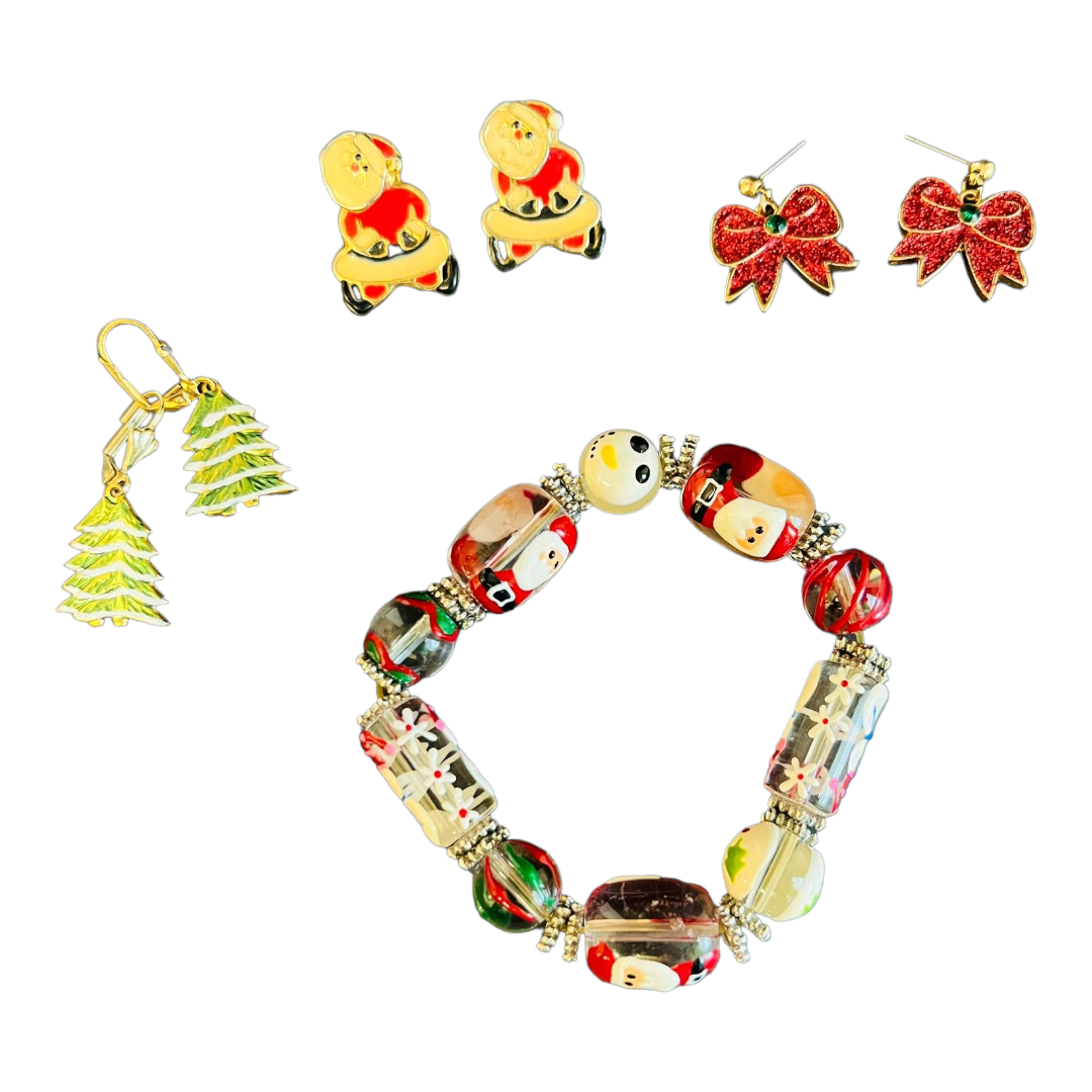 A Little Christmas Bling Lot 1 (3 Earring Sets & Bracelet)