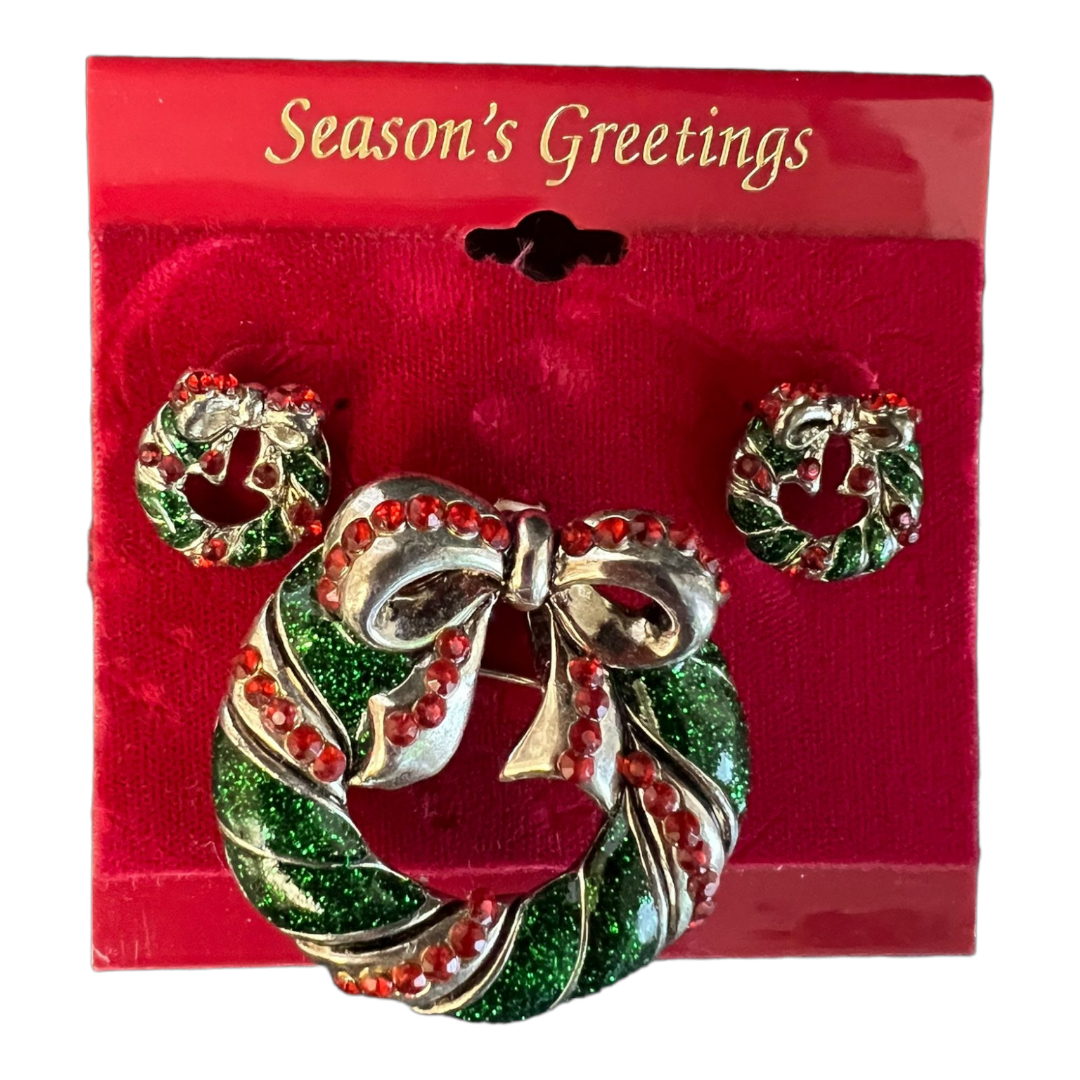 A Little Christmas Bling Lot 5 (1 Earring Set, 3 Broachs & 1 Bracelet)
