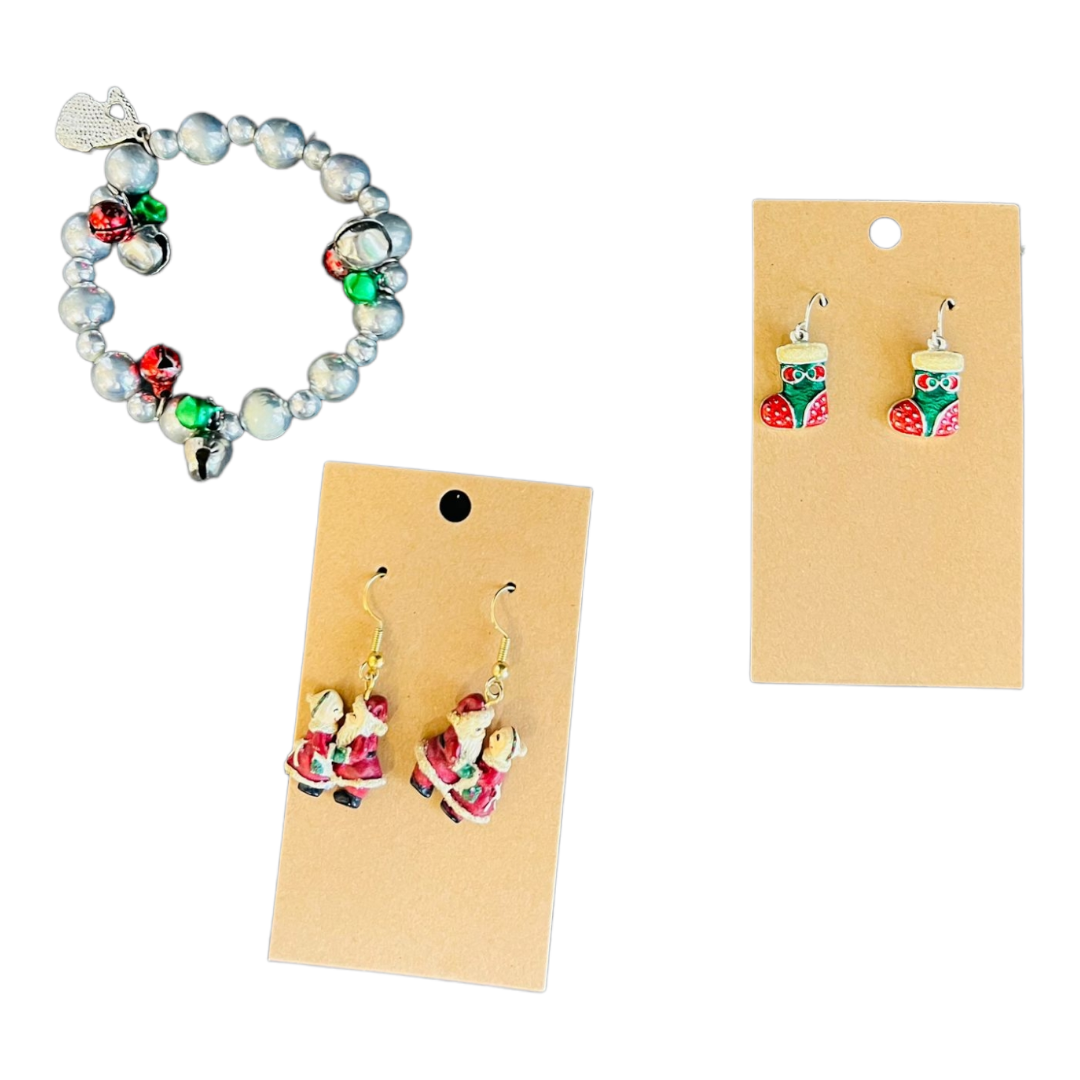 A Little Christmas Bling Lot 4 (2 Earring Sets, 2 Broachs & 1 Bracelet)