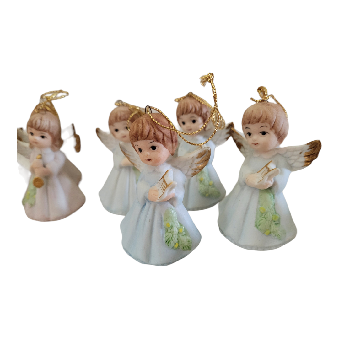 Cute *Eight (8) Porcelain Cherb Angel Ornaments 3" Tall