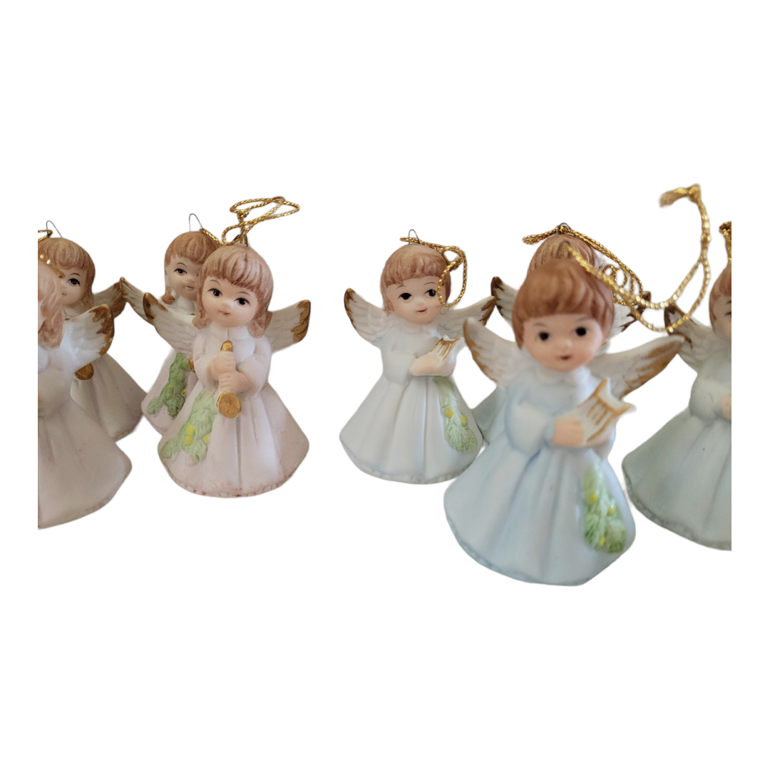 Cute *Eight (8) Porcelain Cherb Angel Ornaments 3" Tall