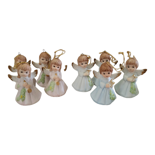 Cute *Eight (8) Porcelain Cherb Angel Ornaments 3" Tall