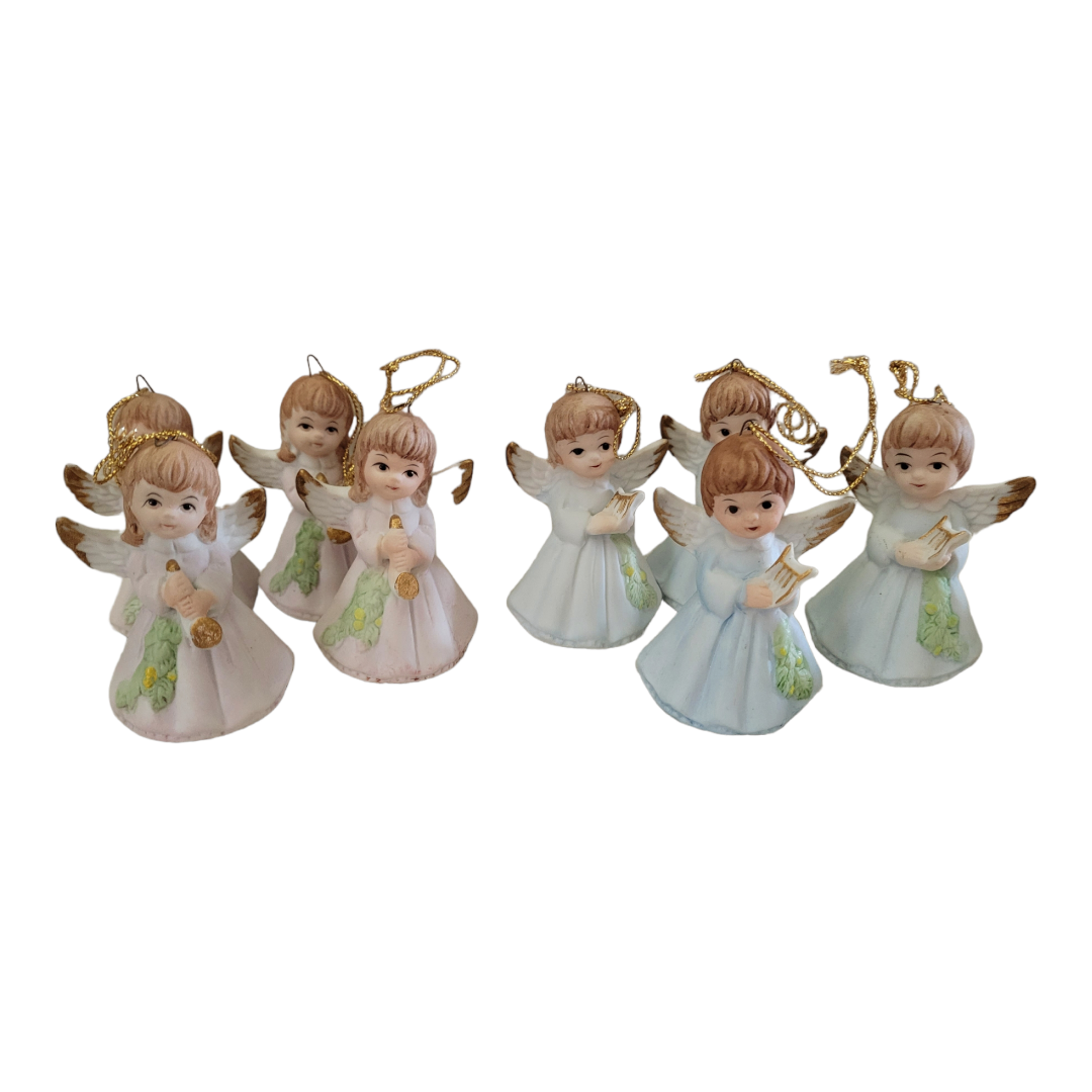 Cute *Eight (8) Porcelain Cherb Angel Ornaments 3" Tall