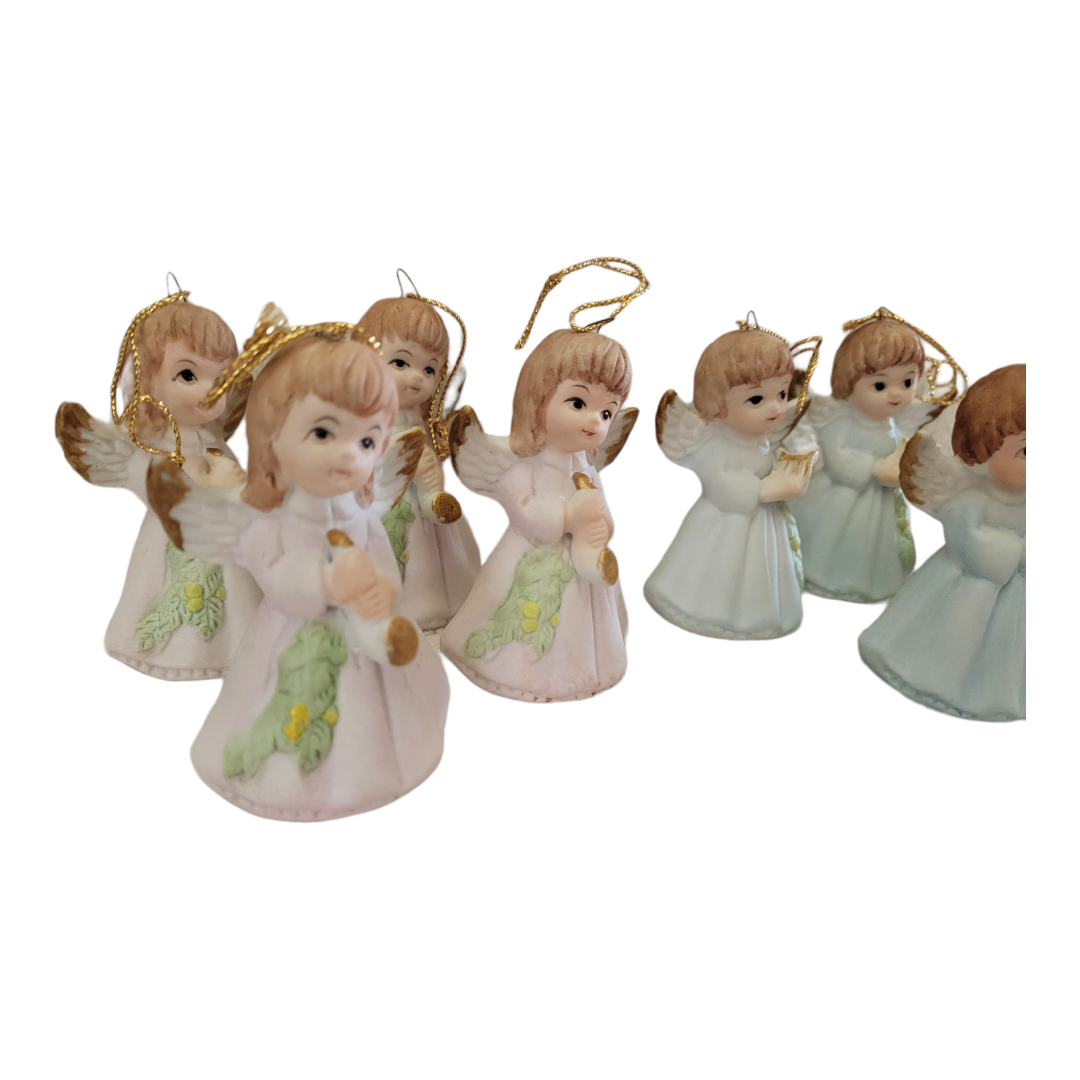 Cute *Eight (8) Porcelain Cherb Angel Ornaments 3" Tall