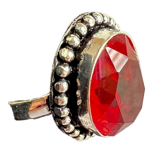 Beautiful Red Garnet Cocktail Ring / German Silver (Size 9)