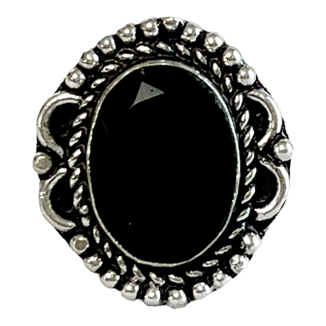 Beautiful Black Onyx Cocktail Ring / German Silver (Size 6)