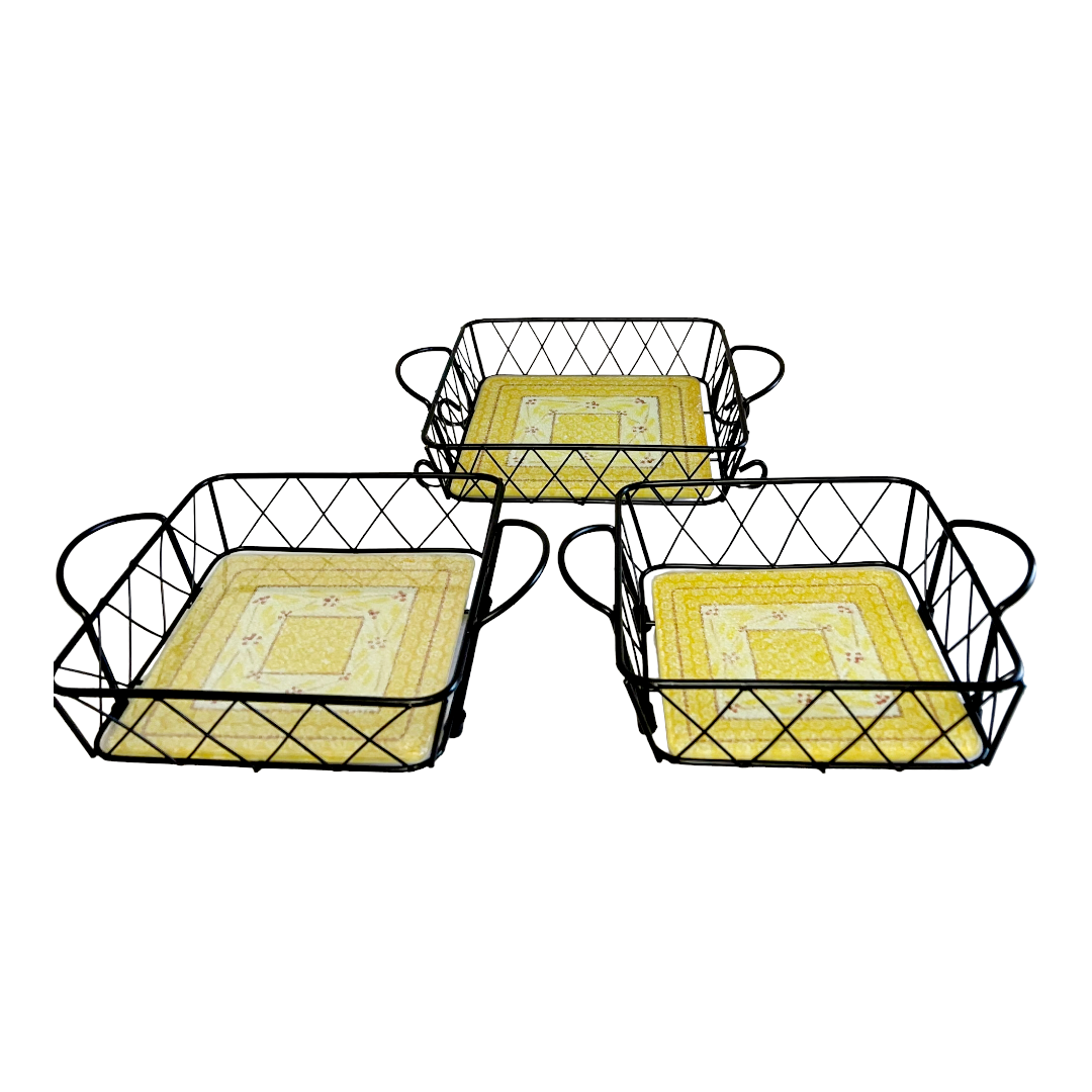 Vintage *Set of 3 Yellow Temptations Old World Baskets w/ Hot Plate