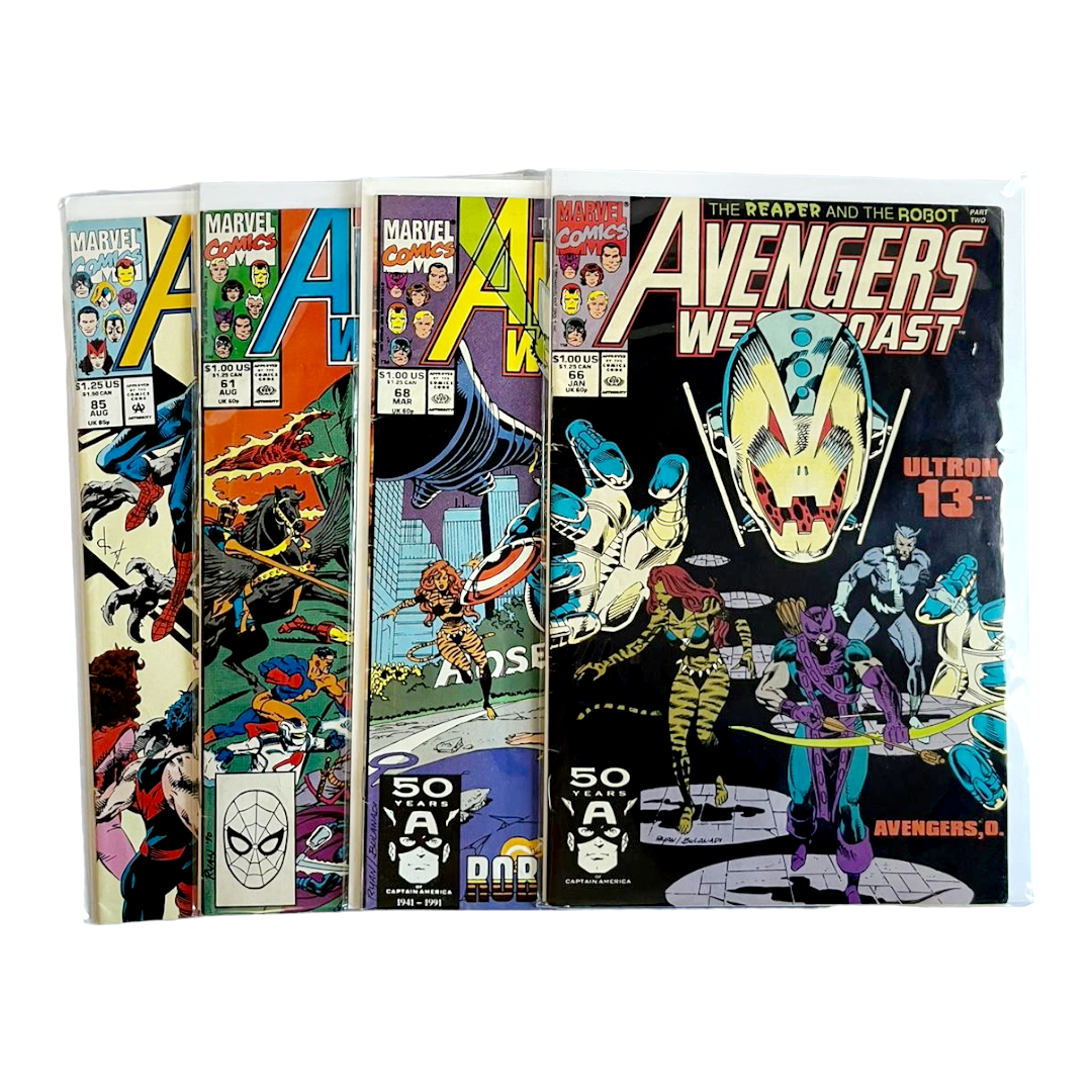 Four (4) “Avengers: West Coast” Comic Books Marvel (1 Key) Issues: 61 66 68 85