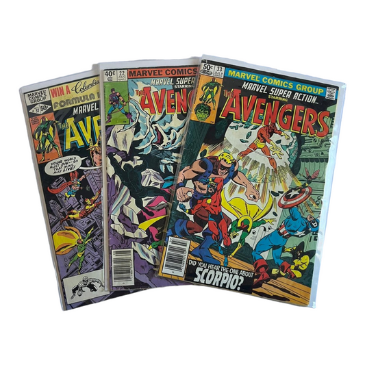 Three (3) Marvel Super Action Comics, Featuring The Avengers (#22, 33 & 37)