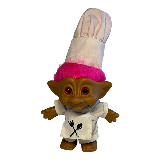 Adorable “CHEF” 5” Ace Pink Treasure Troll Doll w/ Wacky Doos Stylable Hair
